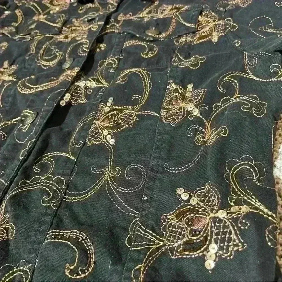 Hearts of Palm Floral Embroidered Trapeze Jacket Black Size 10- Note - Picture 5 of 11